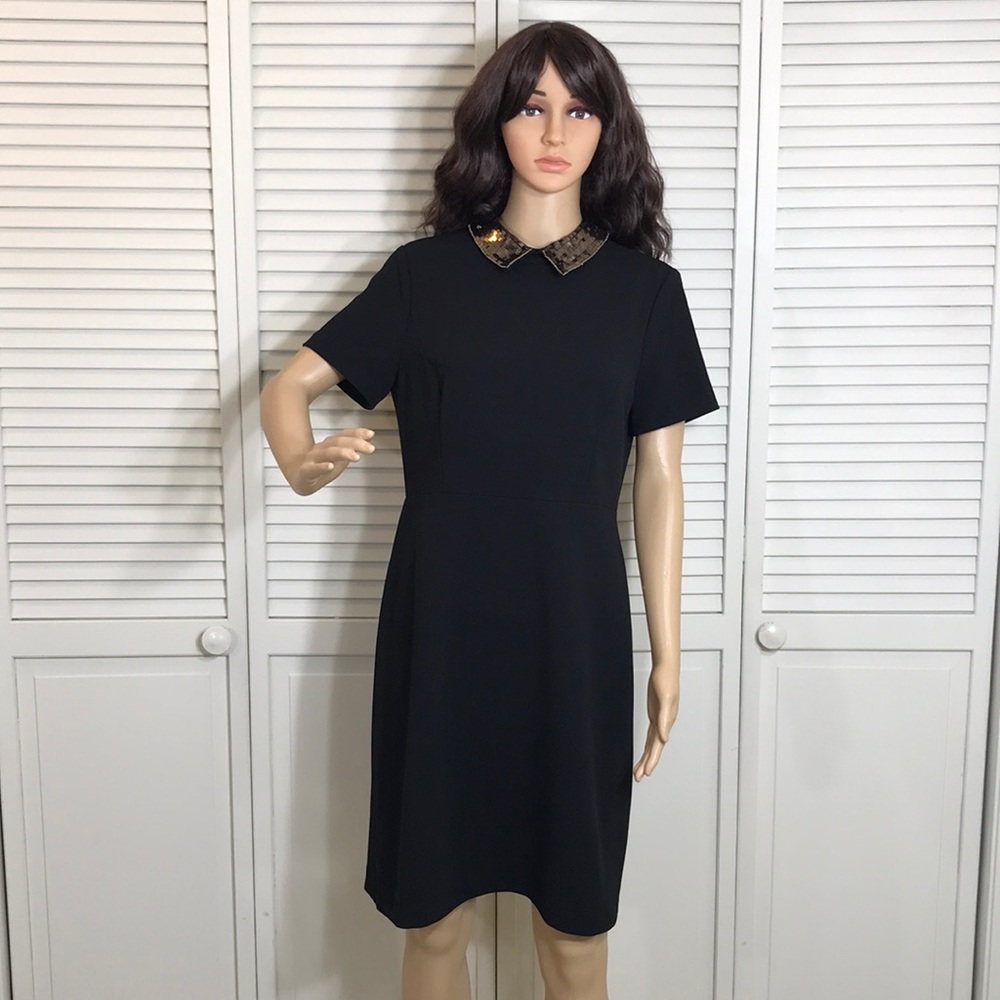 Ivanka Trump Bronze Sequins Peter Pan Collar Black Dress Size 8